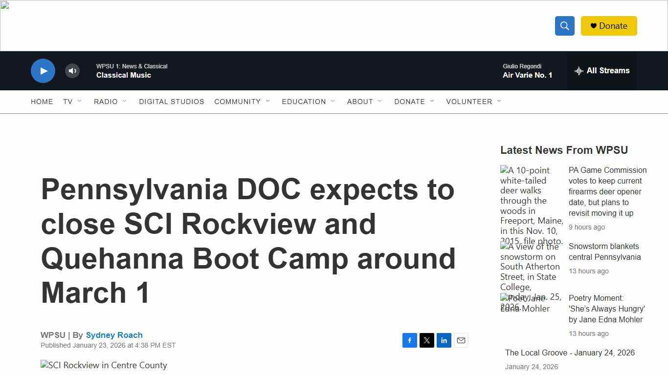 Pennsylvania DOC expects to close SCI Rockview and Quehanna Boot Camp around March 1 WPSU